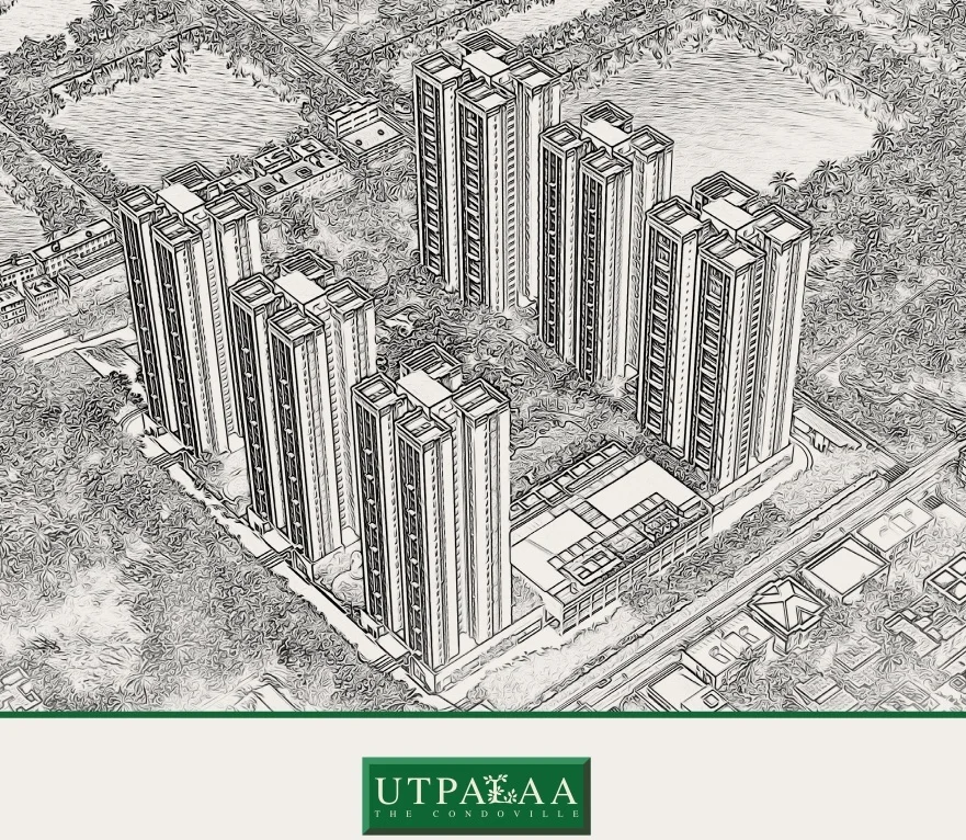 Line-art master plan sketch of the Ambuja Utpalaa – The Condoville development